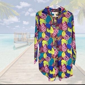 Coolibar Tropical Leaf UPF 50+ Shirt Dress / Tunic Coverup Size L